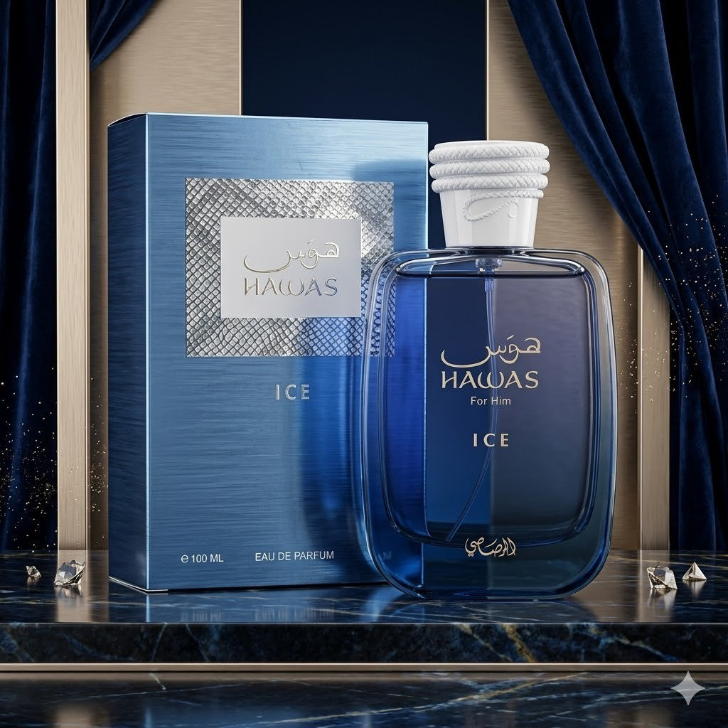 Rasasi Hawas Ice EDP 100ml – Perfume Masculino Árabe, Refrescante e de Longa Duração