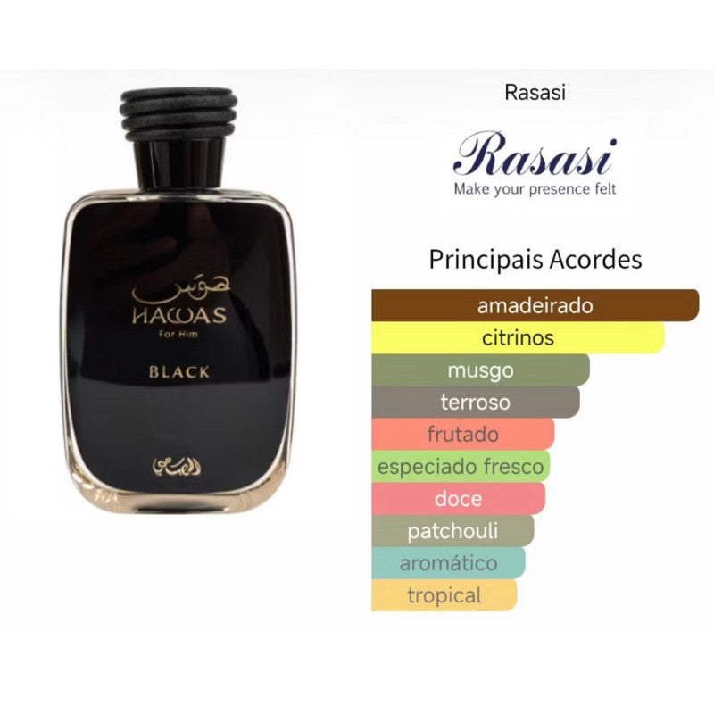 Hawas Black For Him 100ml Perfume Árabe Marcante Primeira linha china